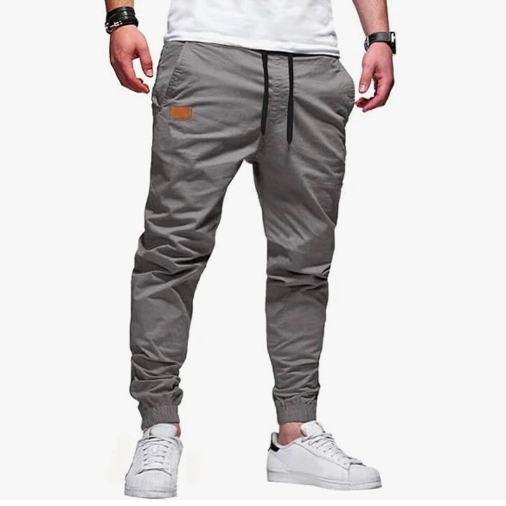 Men’s Casual Twill Chino Gray Joggers Pants